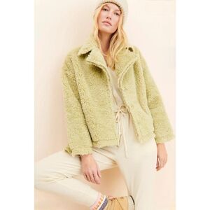 Moon River Free People Green Sherpa Jacket Coat Medium NWT Teddy Faux Fur Sage